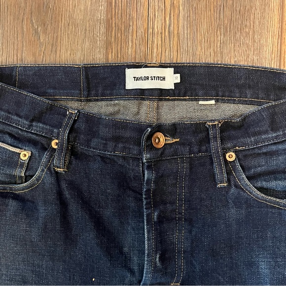 TAYLOR STITCH Selvedge Denim Blue Jeans Mens 32x33 Dark Wash SLIM Fit Button Fly - Picture 6 of 16